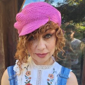 OOAK crochet hot pink wool beret